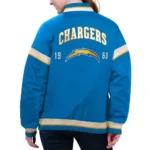 Model in LA Chargers Tournament Varsity Jacket Front