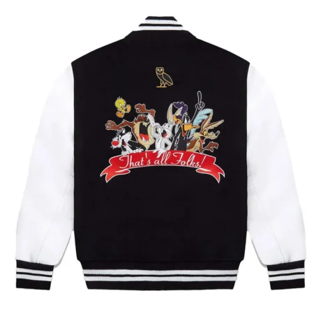 Back view of Looney Tunes OVO Varsity Jacket