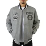 Model in LA Kings Gray Varsity Wool Jacket Front