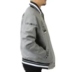 Model in LA Kings Gray Varsity Wool Jacket Front