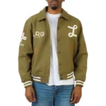 Model in LRG Team Player Varsity Jacket Front