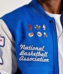 Model in Mash Up Philadelphia 76ers Varsity Jacket Front