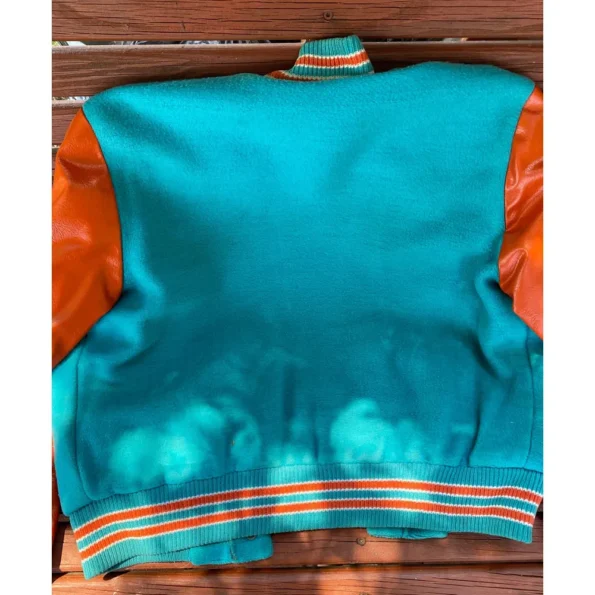 Back view of Miami Dolphins 1970s Varsity Jacket