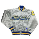 Front view of Milwaukee Brewers Grey Varsity Jacket