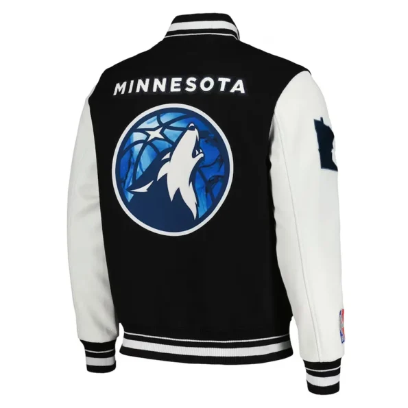 Back view of Minnesota 2024 City Black Varsity Jacket