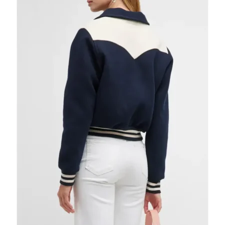 Model wearing Mother The Western Varsity Jacket back view