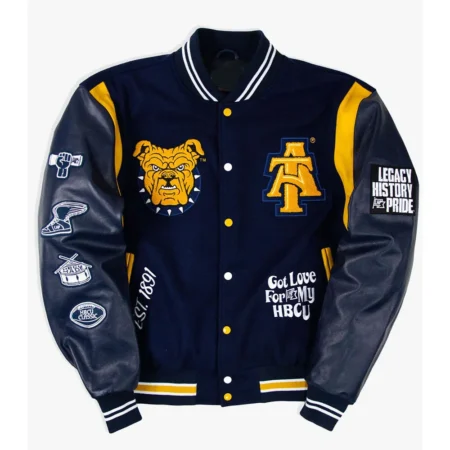 Front view of North Carolina AT Varsity Jacket