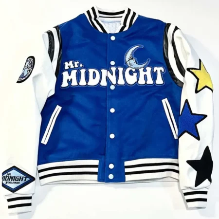 Front view of Mr Midnight Under The Moon Varsity Jacket