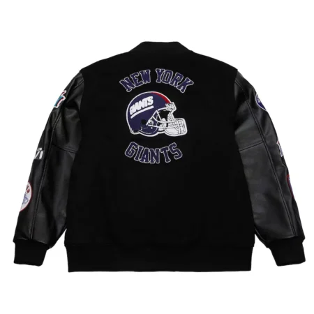 Back view of NY Giants Blackout Vintage Varsity Jacket