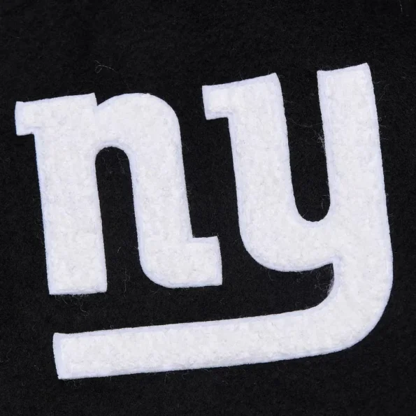 Close-up of NY Giants Blackout Vintage Varsity Jacket details