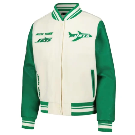 Front view of NY Jets Retro Classic Varsity Jacket