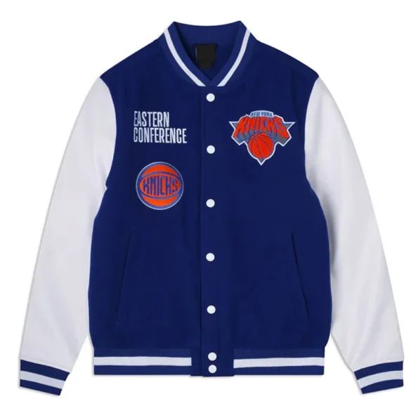 Front view of NY Knicks Eastern Conference Varsity Jacket