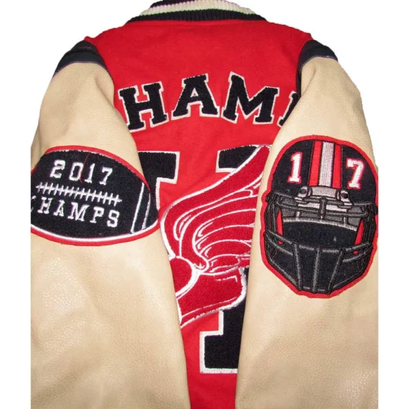 Close-up of Hudson NYC Champion Varsity Jacket logo