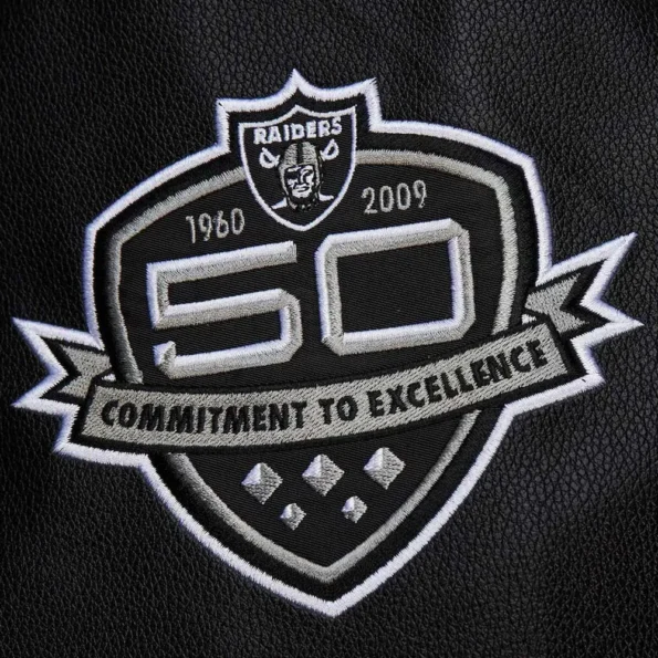 Close-up of Oakland Raiders Vintage Varsity Jacket details