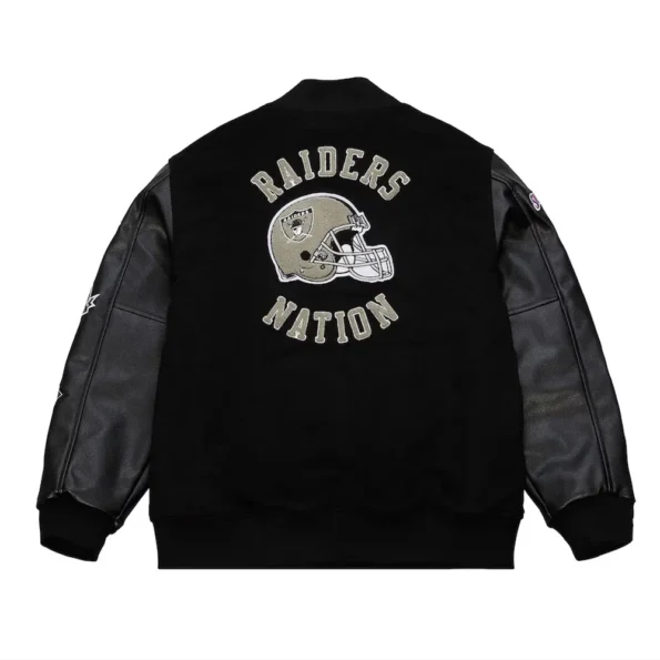 Back view of Oakland Raiders Vintage Varsity Jacket