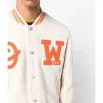 OW Logo Patch Off White Varsity Jacket Front