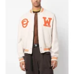 OW Logo Patch Off White Varsity Jacket Front