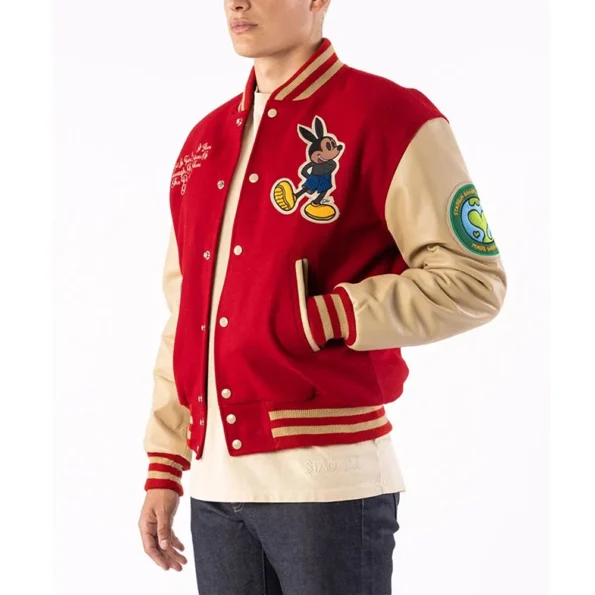 Side view of model in Ozzy Varsity Letterman Jacket