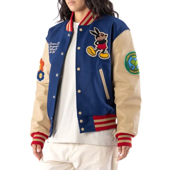 Side view of model in Ozzy Varsity Letterman Jacket