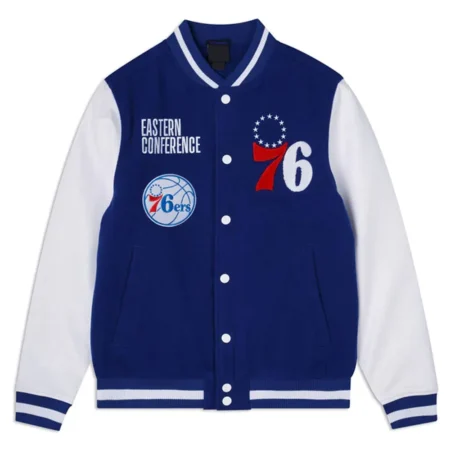 Front view of Philadelphia 76ers Eastern Varsity Jacket