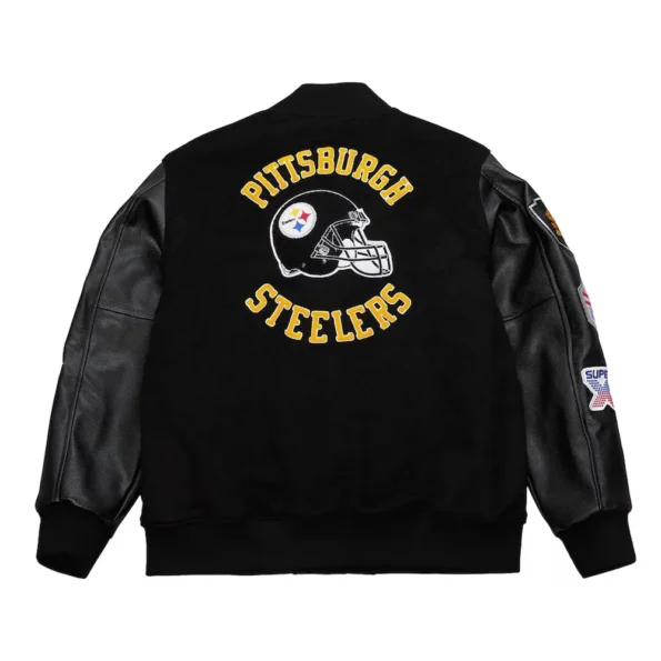 Back view of Pittsburgh Steeler Vintage Varsity Jacket