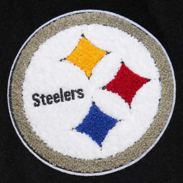 Close-up of Pittsburgh Steeler Vintage Varsity Jacket details