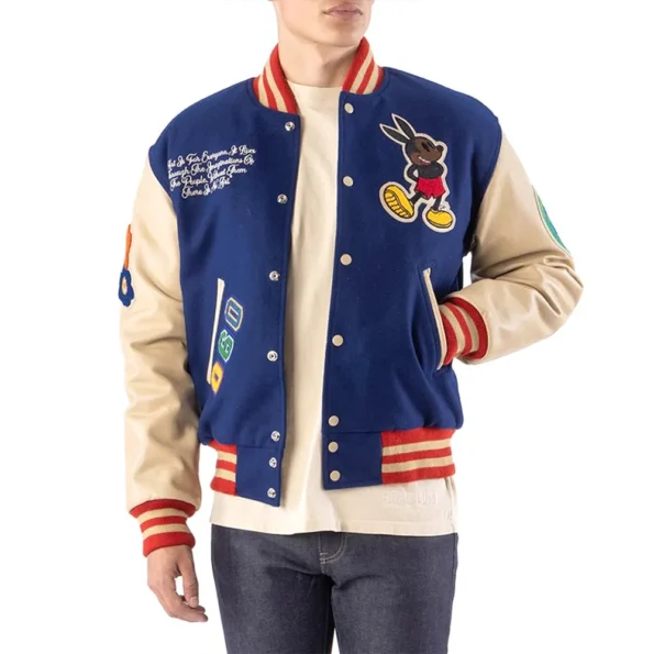 Model wearing Ozzy Varsity Letterman Jacket front view