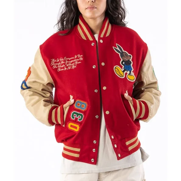 Model wearing Ozzy Varsity Letterman Jacket front view