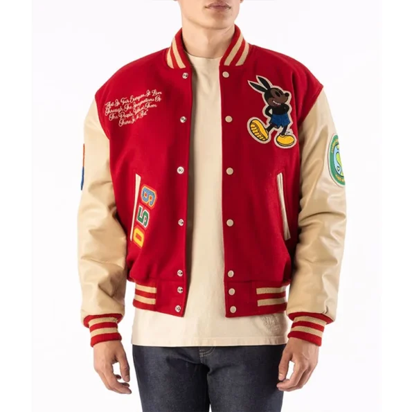 Model wearing Ozzy Varsity Letterman Jacket front view