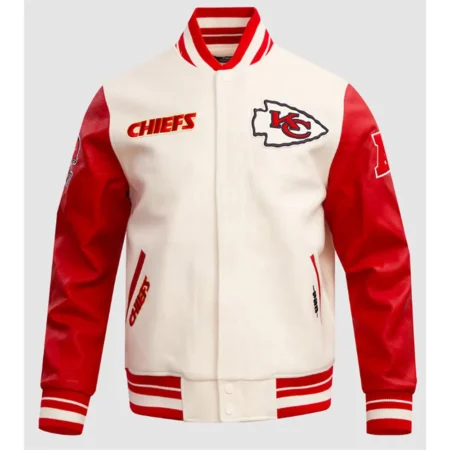 Front view of Kansas City Chiefs Retro Varsity Jacket