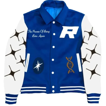 Front view of Retrovert Rebirth Varsity Jacket design