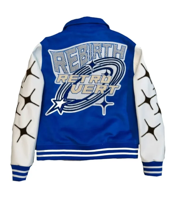 Back view of Retrovert Rebirth Varsity Jacket design