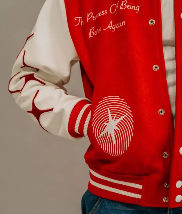 Close-up of Retrovert Rebirth Varsity Jacket design details