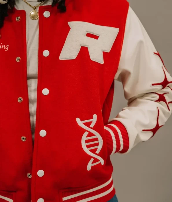 Close-up of Retrovert Rebirth Varsity Jacket design details