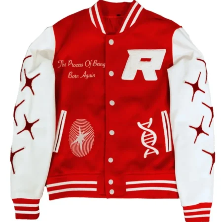 Front view of Retrovert Rebirth Varsity Jacket design