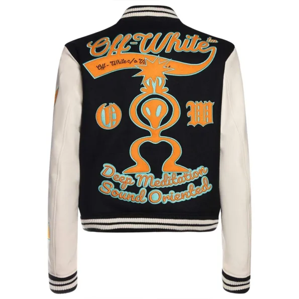 Back view of Rumi Carter Super Bowl Varsity Jacket