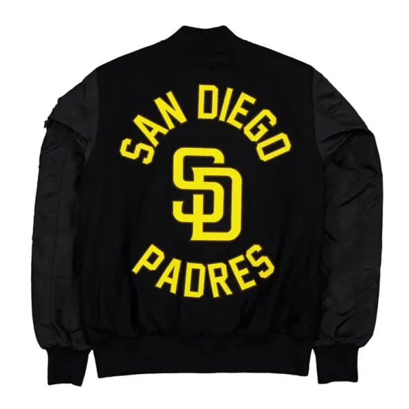 Back view of San Diego Padres MA-1 Varsity Jacket