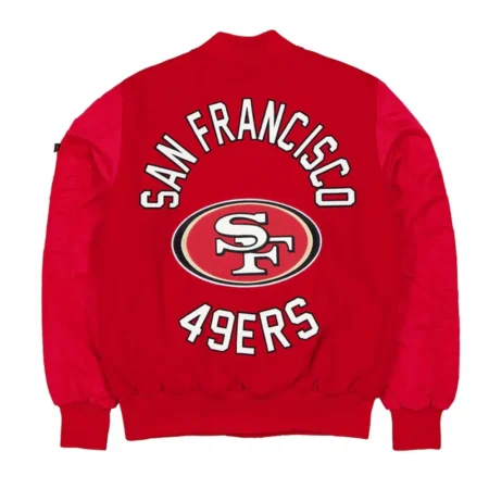 Back view of San Francisco 49ers MA-1 Varsity Jacket