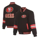 Front and back view of San Francisco 49ers Striped Varsity Jacket