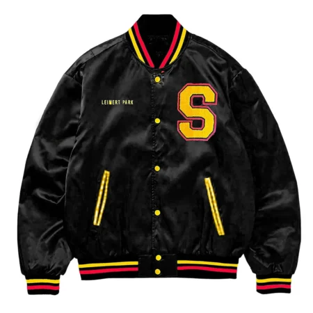 Front view of Sole Folks Varsity Satin Jacket