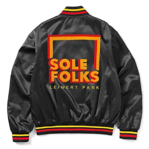 Back view of Sole Folks Varsity Satin Jacket