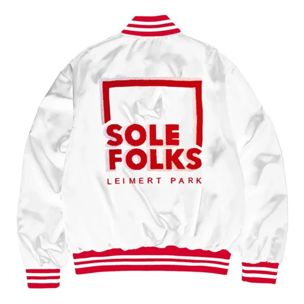 Back view of Sole Folks Varsity Satin Jacket