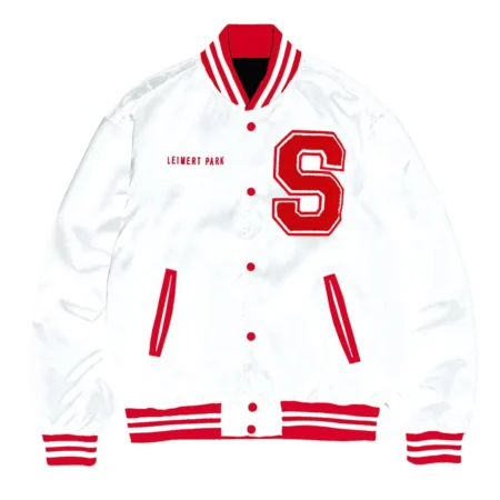 Front view of Sole Folks Varsity Satin Jacket