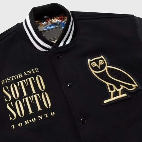 Close-up of Sotto Sotto OVO Varsity Jacket details