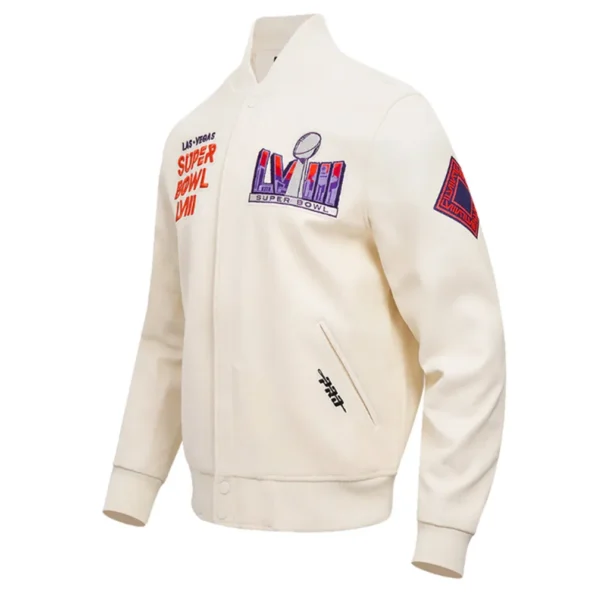 Side profile of Superbowl LVIII Varsity Jacket