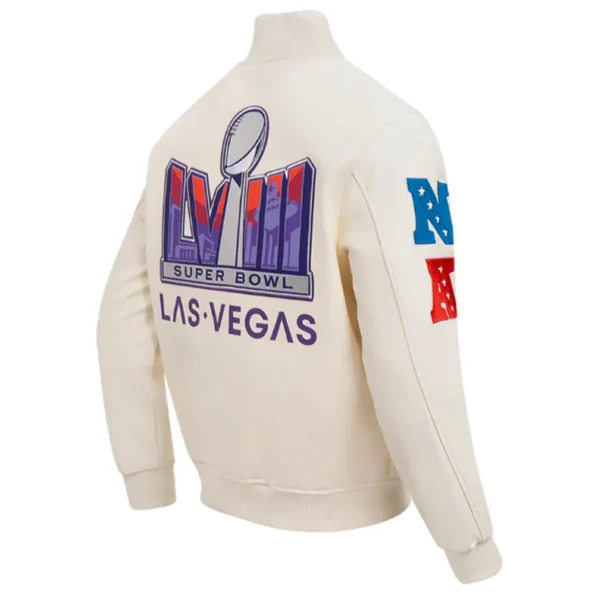 Side profile of Superbowl LVIII Varsity Jacket