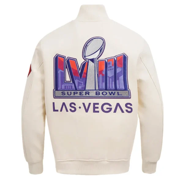 Back view of Superbowl LVIII Varsity Jacket