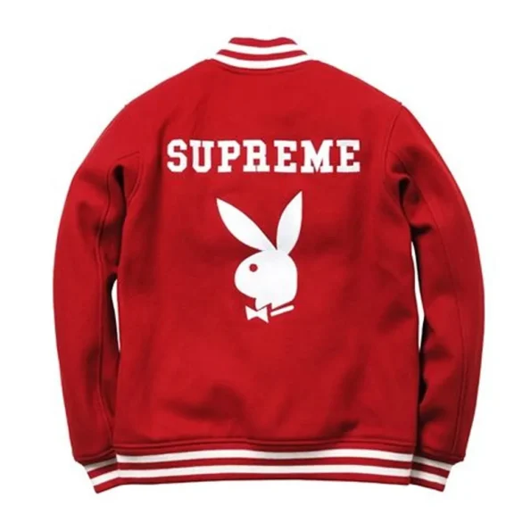 Back view of Supreme Playboy Varsity Wool Jacket