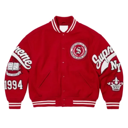 Front view of Veritas Varsity Jacket in classic design