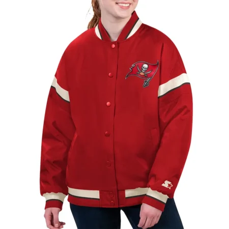 Front view of Tampa Bay Buccaneers Red Varsity Jacket